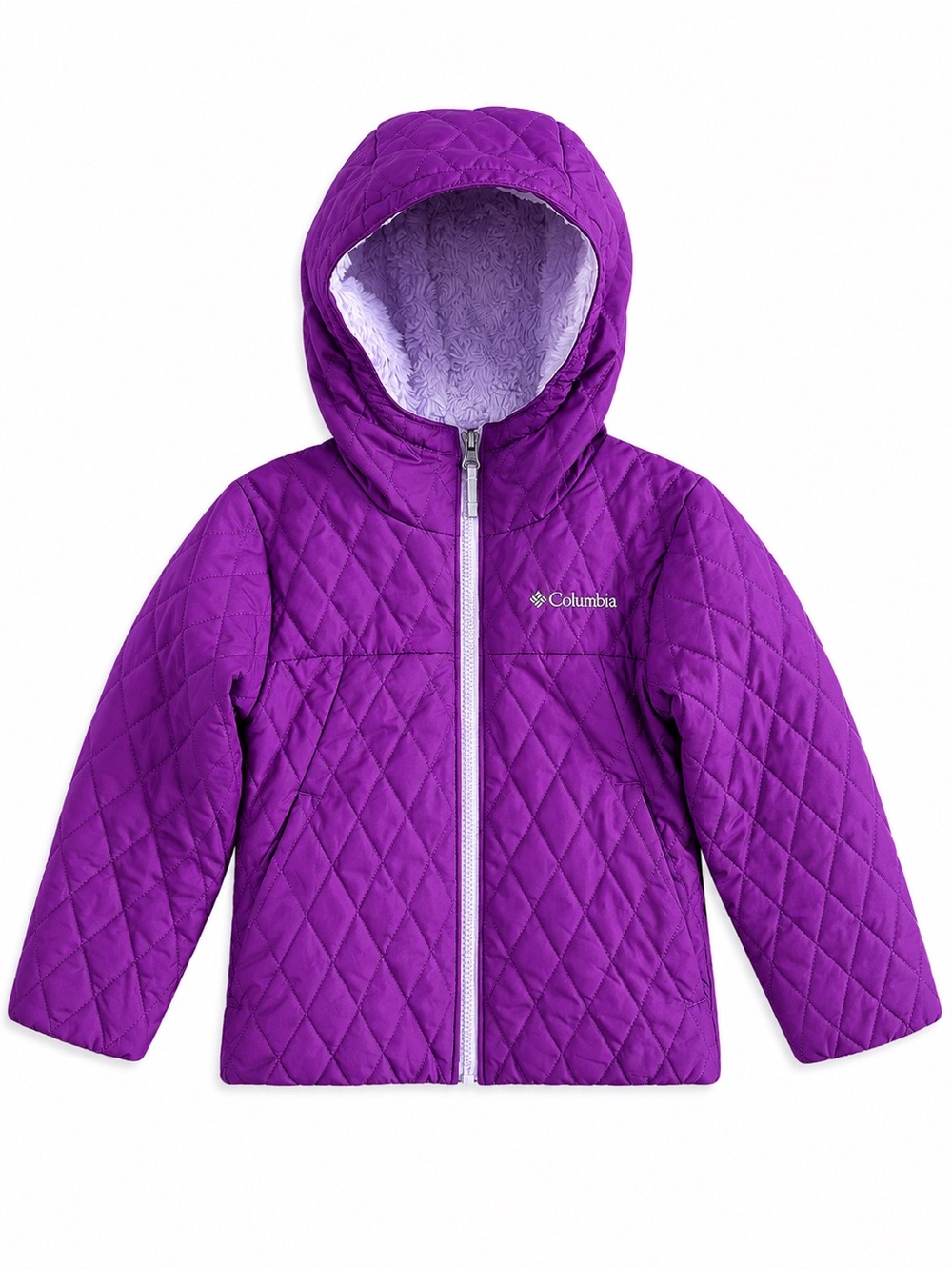 Columbia Purple Quilted Faux Fur Lined Hooded Puffer Jacket Girls XXS 4/5